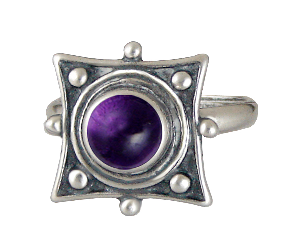 Sterling Silver Art Deco Style Gemstone Ring With Amethyst Size 6
